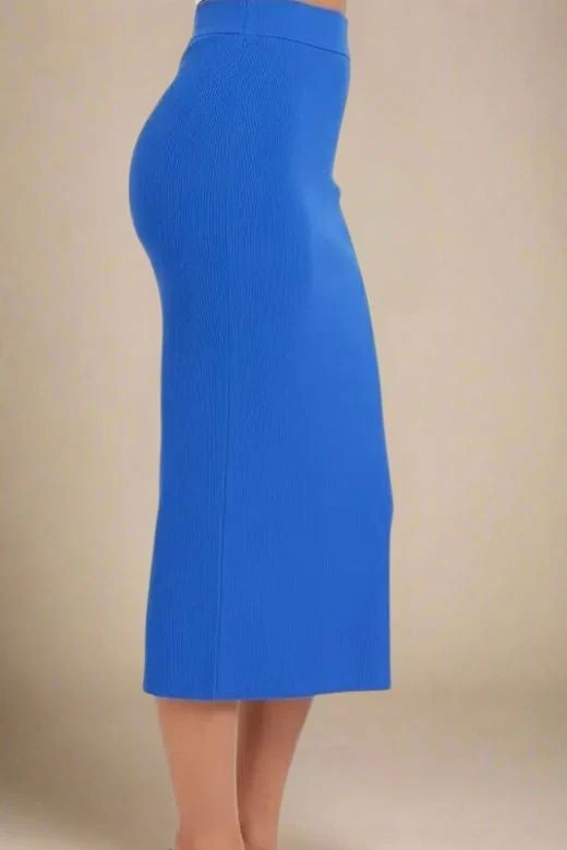 Pencil High Waist Bandage Midi Skirt - Royal Blue - Image 2