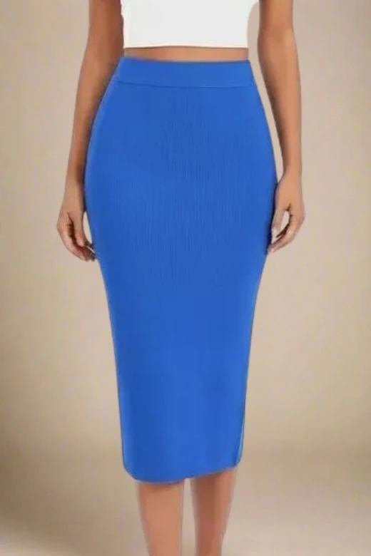 Pencil High Waist Bandage Midi Skirt - Royal Blue - Image 3