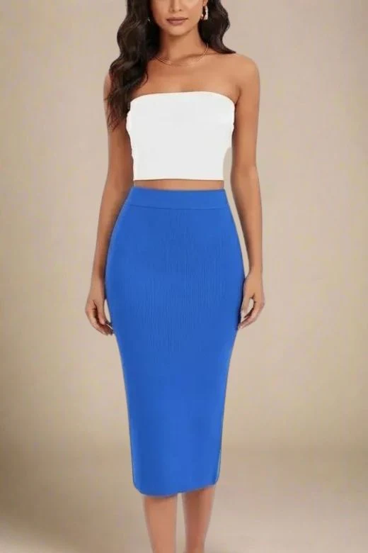 Pencil High Waist Bandage Midi Skirt - Royal Blue - Image 4