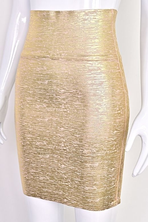 High Waist Leather Pencil Skirt Mini Length - Gold - Image 10