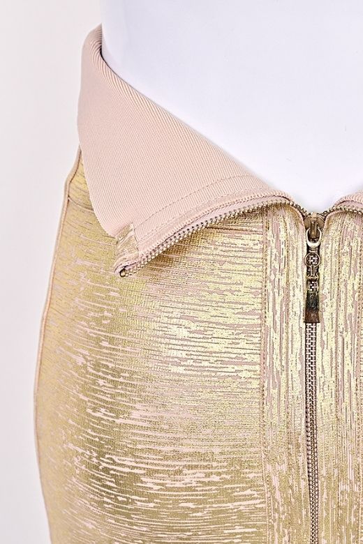 High Waist Leather Pencil Skirt Mini Length - Gold - Image 11