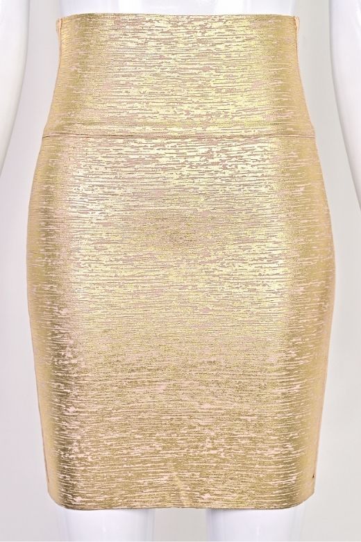 High Waist Leather Pencil Skirt Mini Length - Gold - Image 8