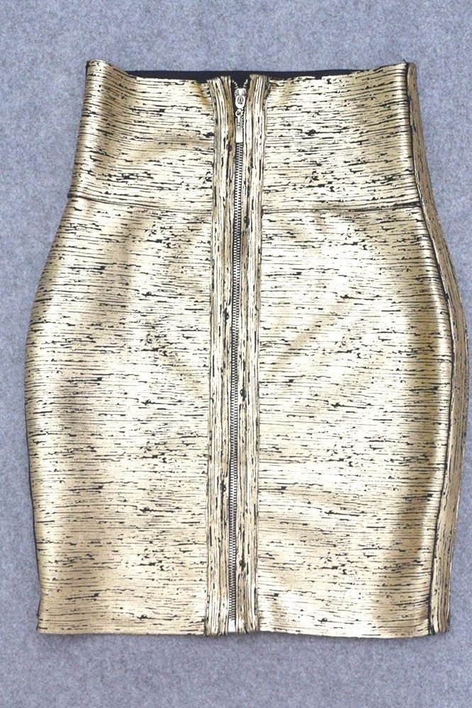 High Waist Leather Pencil Skirt Mini Length - Gold Black - Image 9