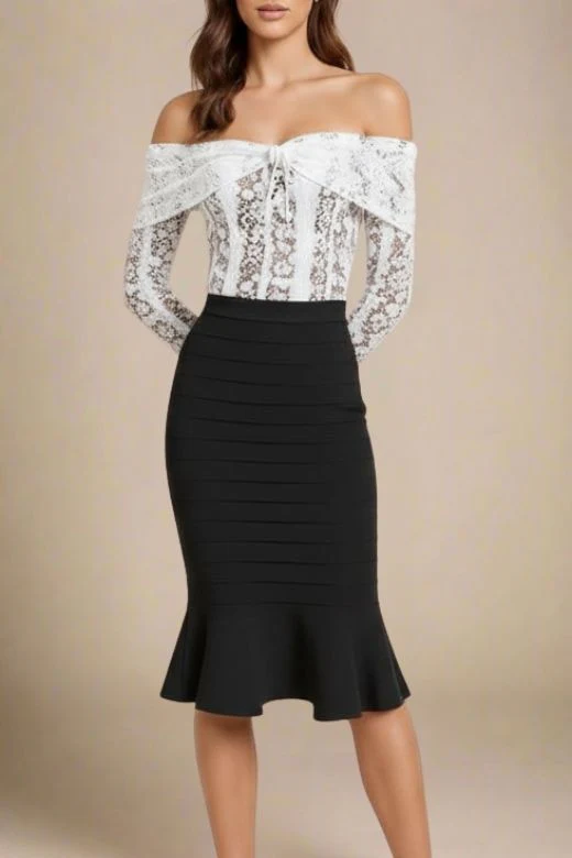 Peplum High Waist Bandage Midi Skirt - Classic Black - Image 4
