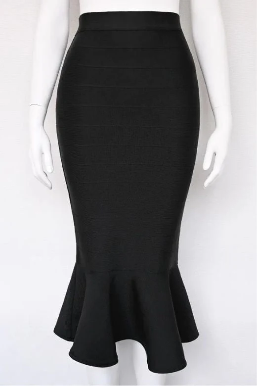 Peplum High Waist Bandage Midi Skirt - Classic Black - Image 6