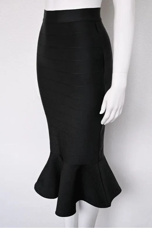 Peplum High Waist Bandage Midi Skirt - Classic Black - Image 7