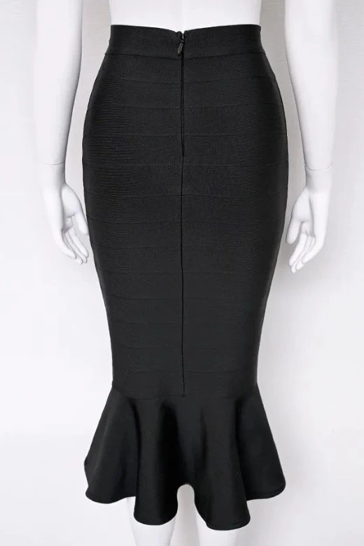 Peplum High Waist Bandage Midi Skirt - Classic Black - Image 8
