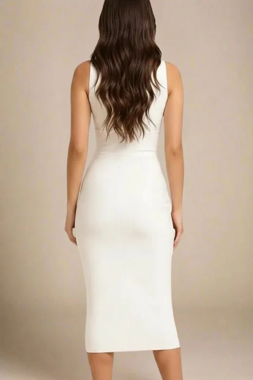 Pia Bandage Midi Dress - White Pearl - Image 3