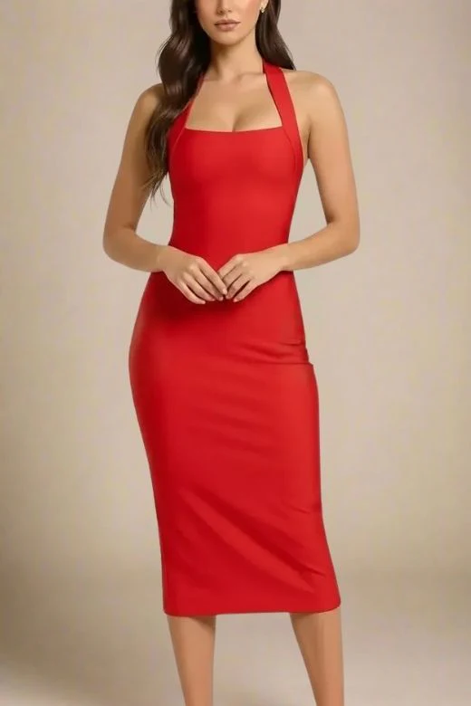Raya Bodycon Midi Dress - Lipstick Red