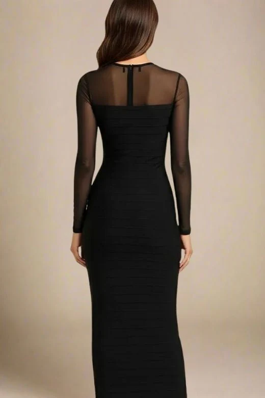 Robin Long Sleeve Bandage Maxi Dress - Classic Black - Image 3
