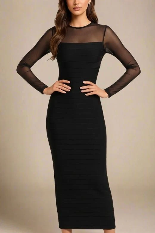 Robin Long Sleeve Bandage Maxi Dress - Classic Black - Image 4