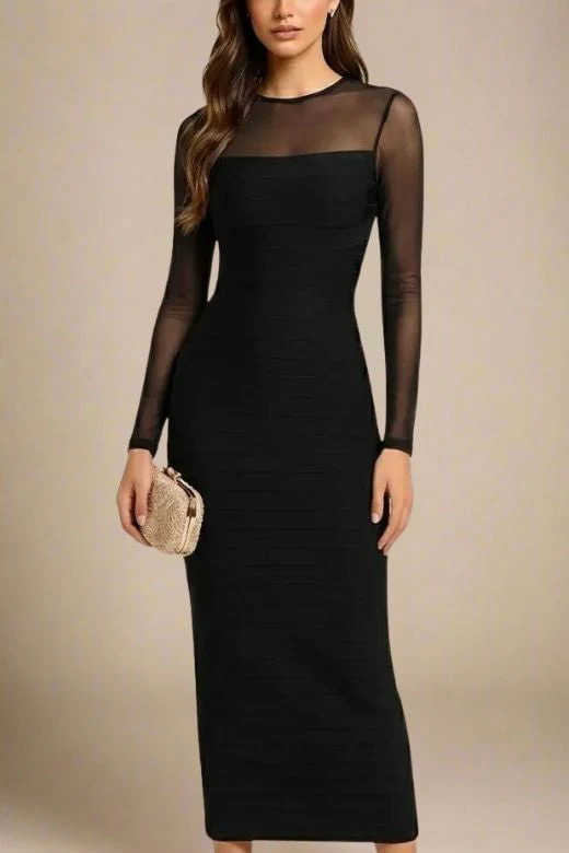 Robin Long Sleeve Bandage Maxi Dress - Classic Black - Image 5