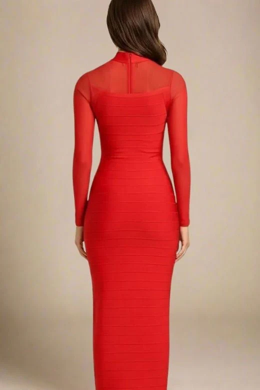 Robin Long Sleeve Bandage Maxi Dress - Lipstick Red - Image 2