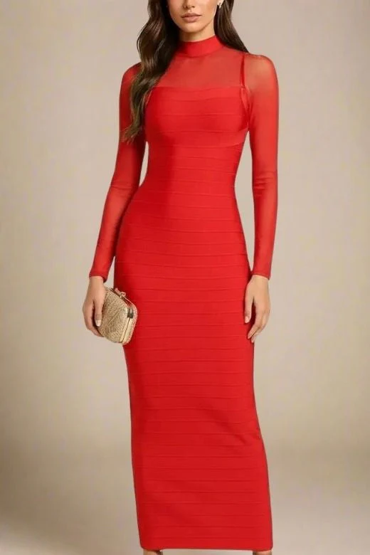 Robin Long Sleeve Bandage Maxi Dress - Lipstick Red - Image 3