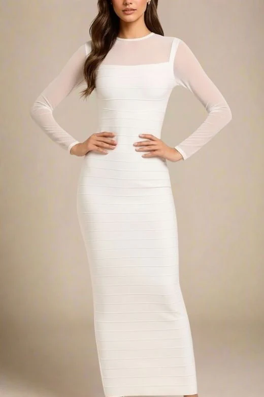 Robin Long Sleeve Bandage Maxi Dress - White Pearl - Image 3