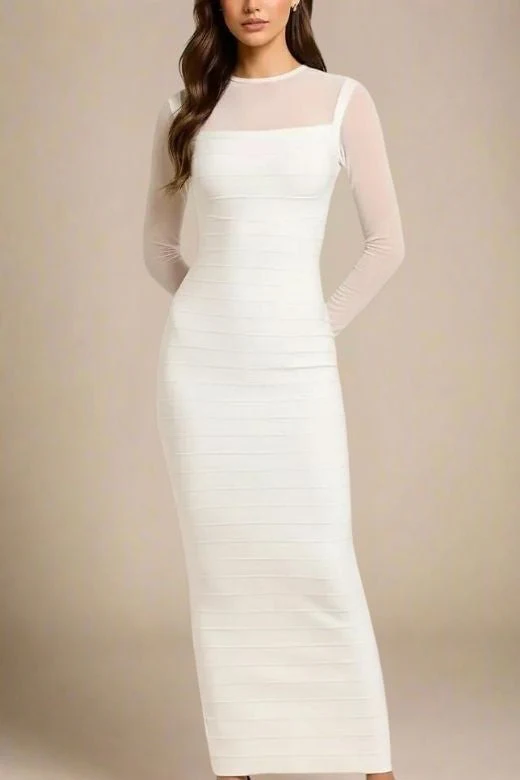 Robin Long Sleeve Bandage Maxi Dress - White Pearl - Image 6