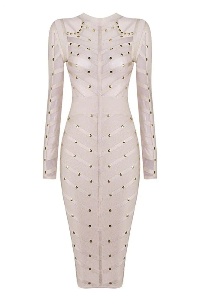 Rosa Long Sleeve Bodycon Dress - Cream - Image 5