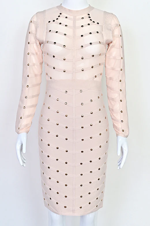 Rosa Long Sleeve Bodycon Dress - Cream - Image 7