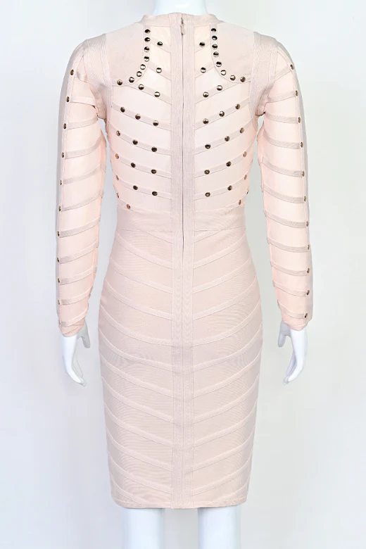 Rosa Long Sleeve Bodycon Dress - Cream - Image 8
