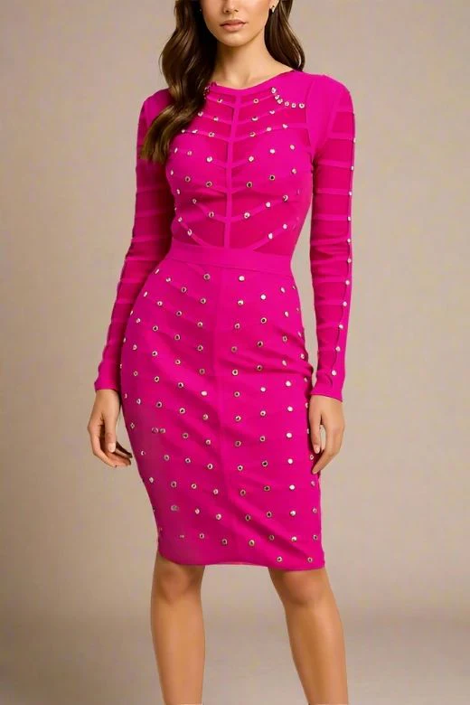Rosa Long Sleeve Bodycon Dress - Neon Purple - Image 3