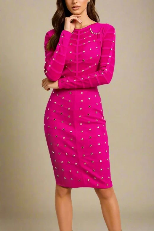 Rosa Long Sleeve Bodycon Dress - Neon Purple - Image 4