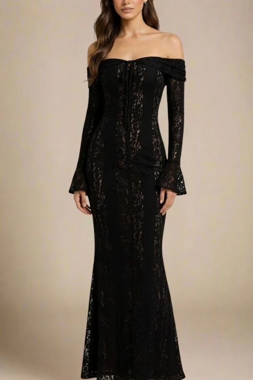 Rose Long Sleeve Bodycon Maxi Dress - Classic Black - Image 5