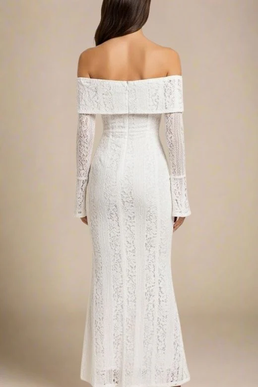 Rose Long Sleeve Bodycon Maxi Dress - White Pearl - Image 4