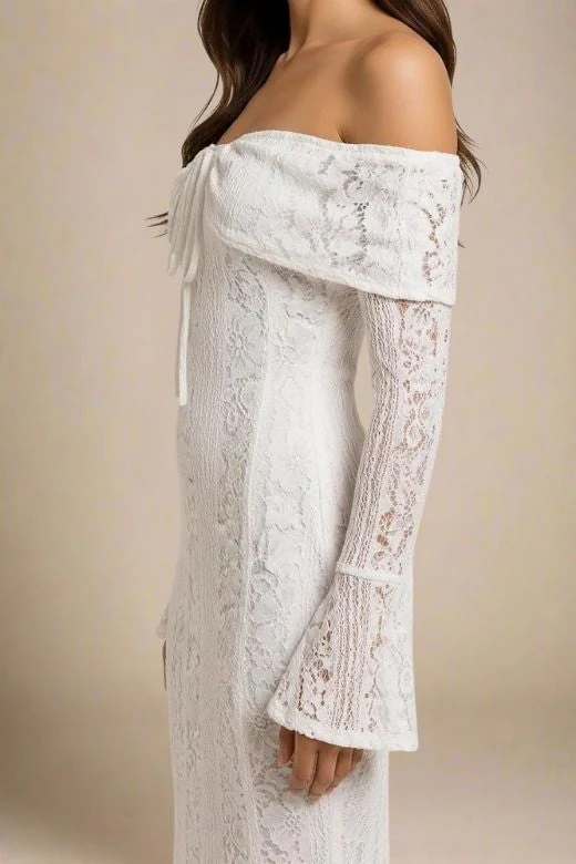 Rose Long Sleeve Bodycon Maxi Dress - White Pearl - Image 6