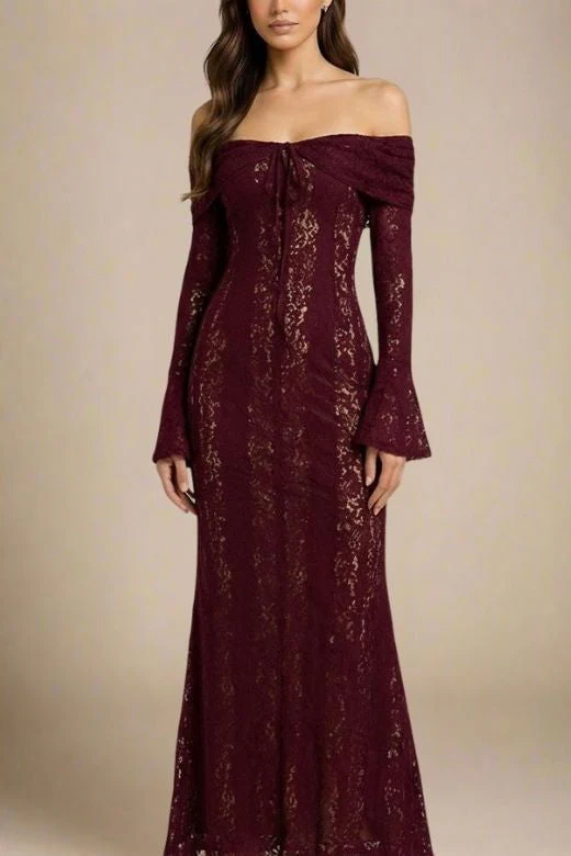 Rose Long Sleeve Bodycon Maxi Dress - Sangria Purple - Image 3