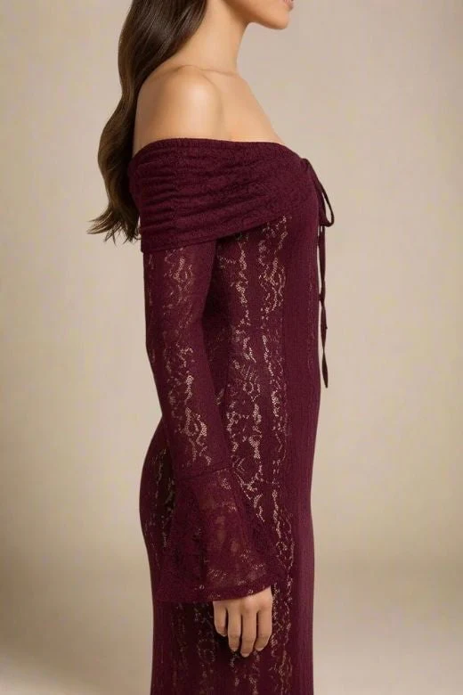Rose Long Sleeve Bodycon Maxi Dress - Sangria Purple - Image 4