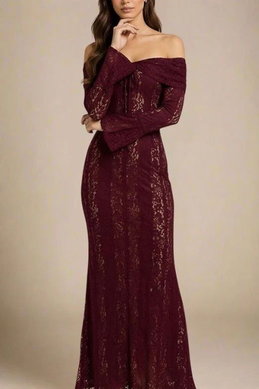 Rose Long Sleeve Bodycon Maxi Dress - Sangria Purple - Image 5