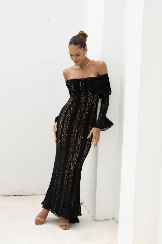 Rose Long Sleeve Bodycon Maxi Dress - Classic Black - Image 7