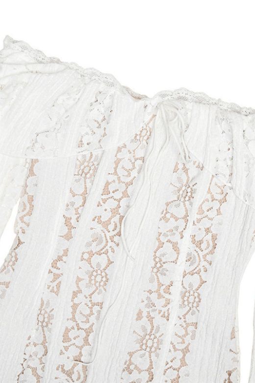 Rose Long Sleeve Bodycon Maxi Dress - White Pearl - Image 9