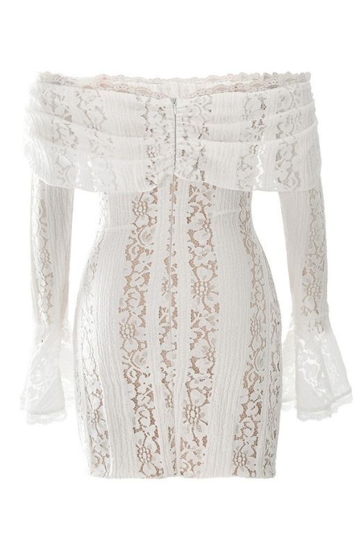 Rose Long Sleeve Bodycon Mini Dress - White Pearl - Image 3