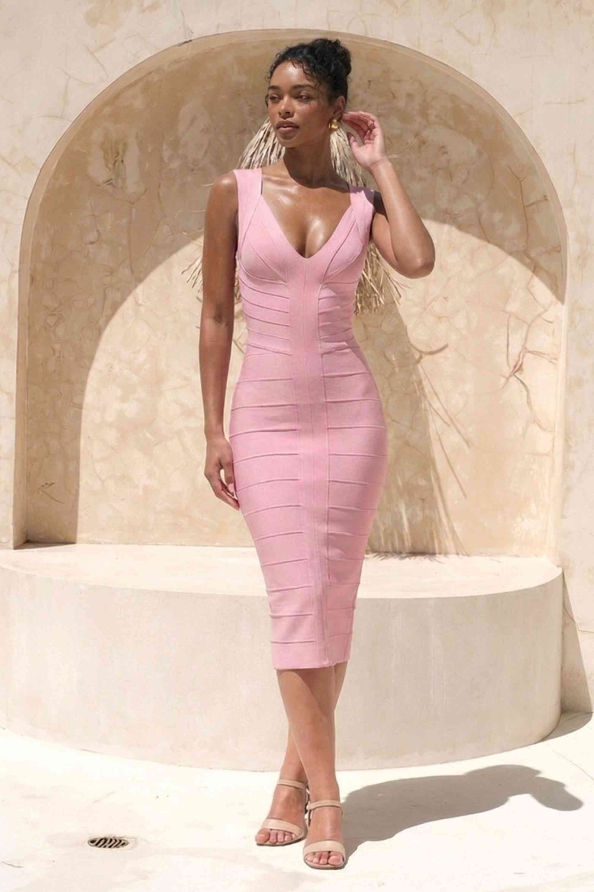 Sabrina Bandage Midi Dress - Dusty Pink - Image 4