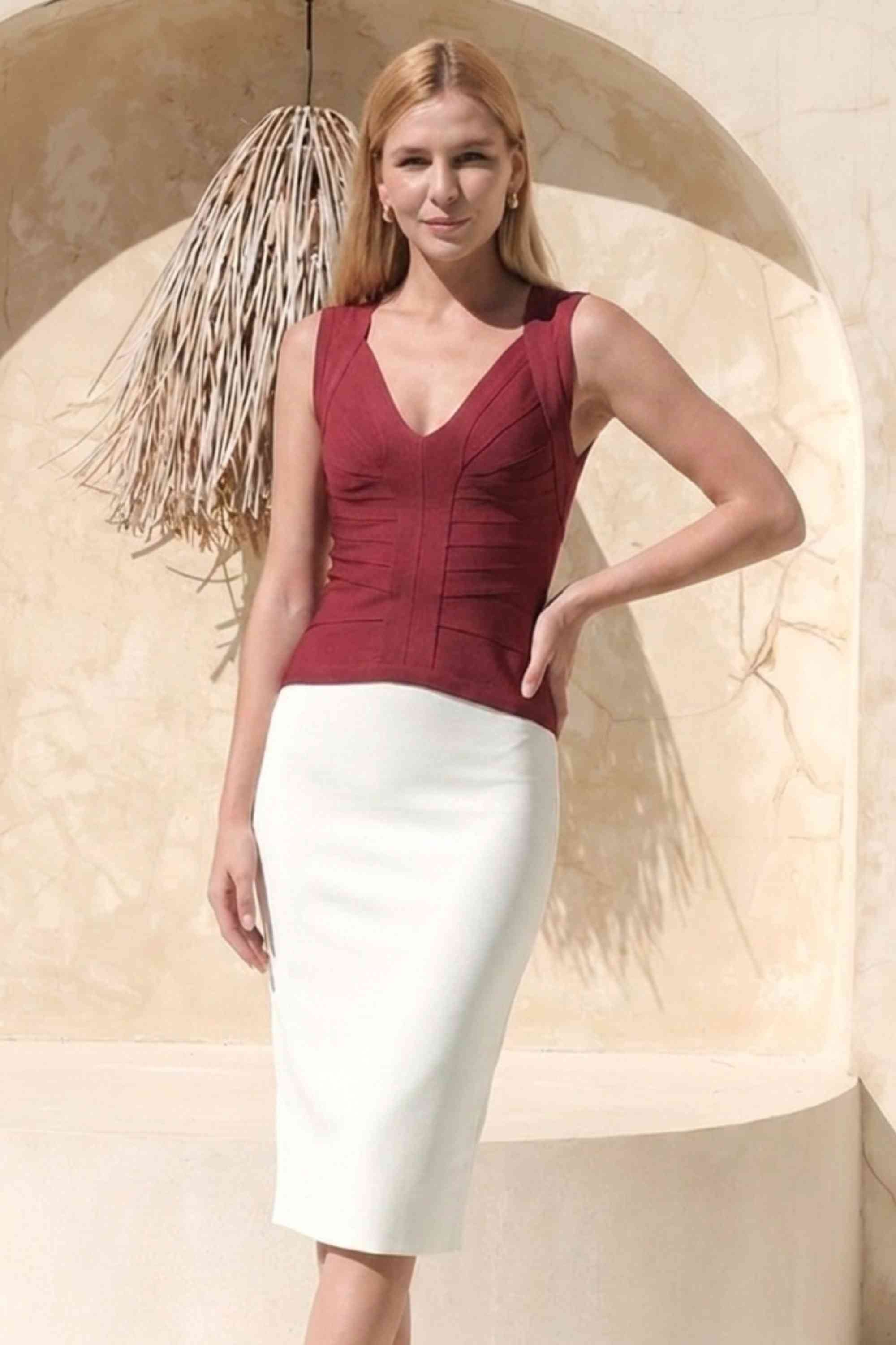 Sabrina Bandage Top - Red Wine - Image 3