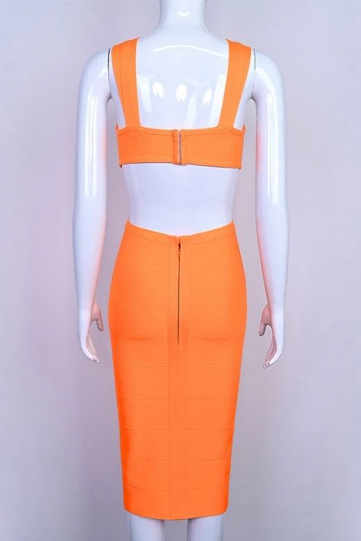 Sasha Bandage Midi Dress - Apricot Orange - Image 10