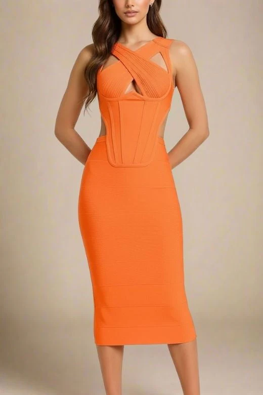 Sasha Bandage Midi Dress - Apricot Orange - Image 3