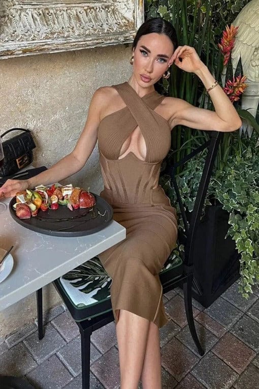 Sasha Bandage Midi Dress - Apricot Orange - Image 7