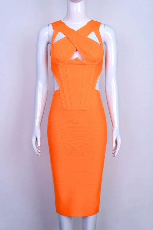Sasha Bandage Midi Dress - Apricot Orange - Image 8