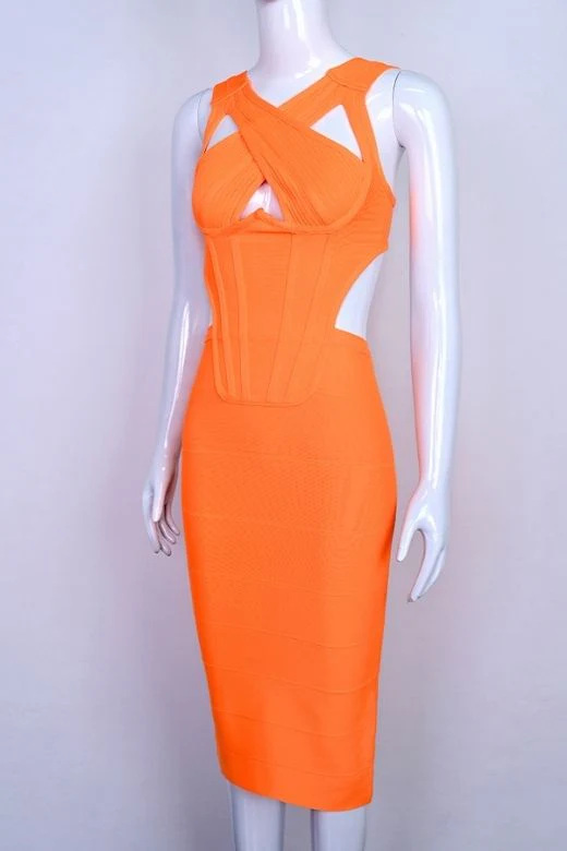 Sasha Bandage Midi Dress - Apricot Orange - Image 9