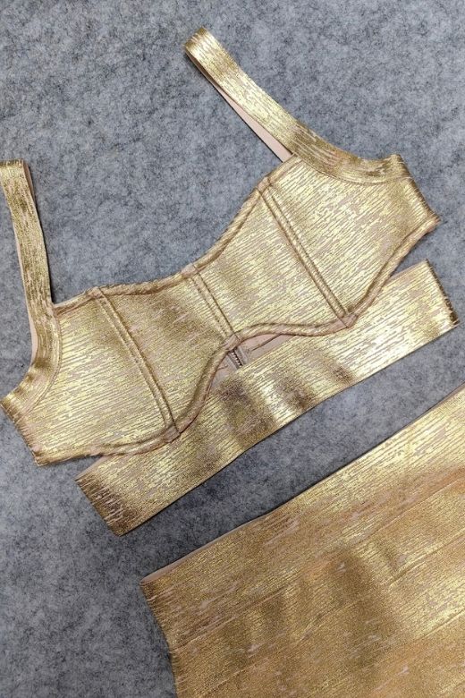 Selene Bandage Crop Top and Midi Skirt Set - Gold - Image 7