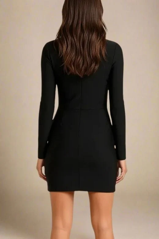 Sofie Bodycon Long Sleeve Mini Dress - Classic Black - Image 3