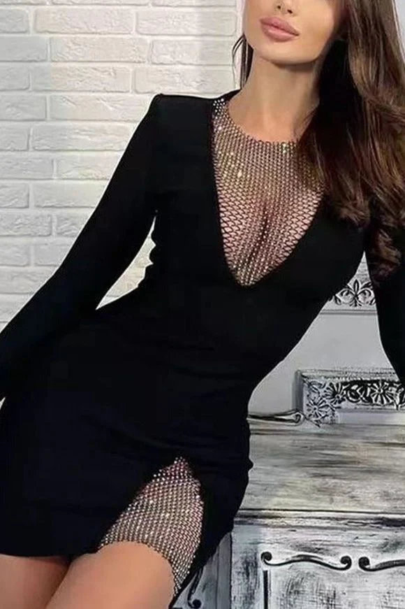 Sofie Bodycon Long Sleeve Mini Dress - Classic Black - Image 6