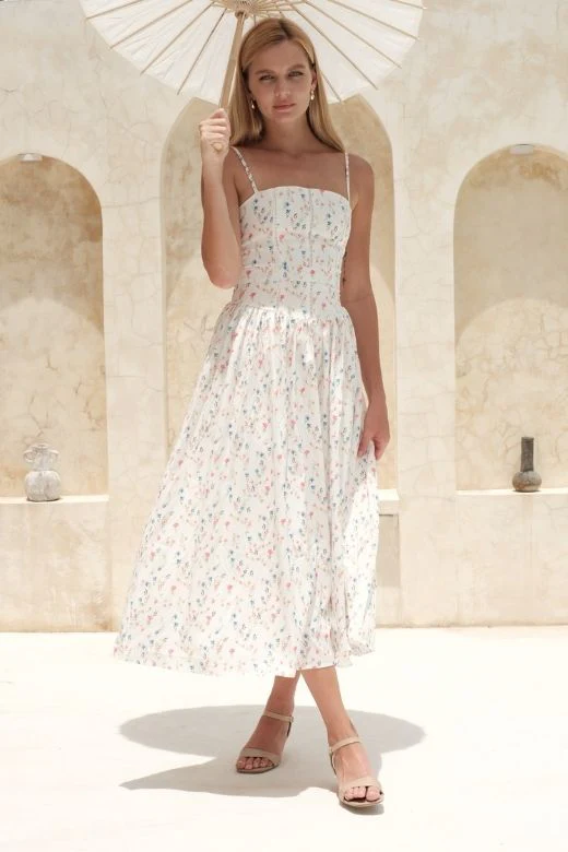 Tasmin Midi Dress - White Print - Image 5