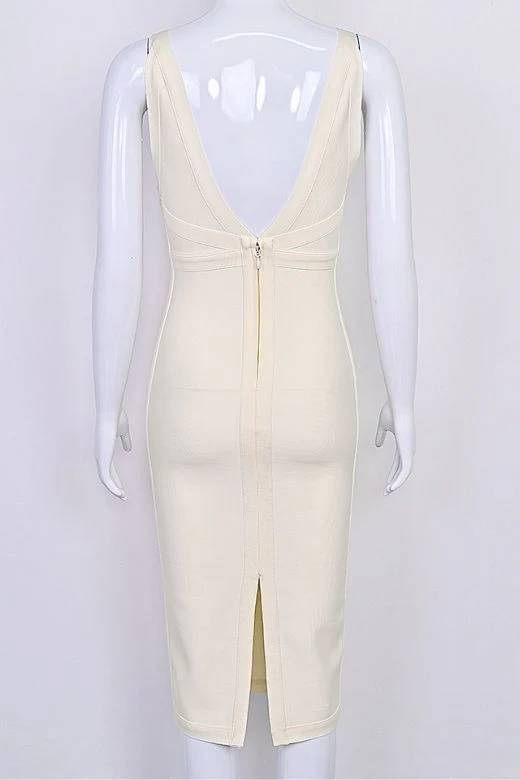Tyra Bandage Midi Dress - Cream - Image 10
