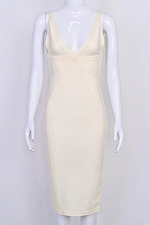 Tyra Bandage Midi Dress - Cream - Image 9