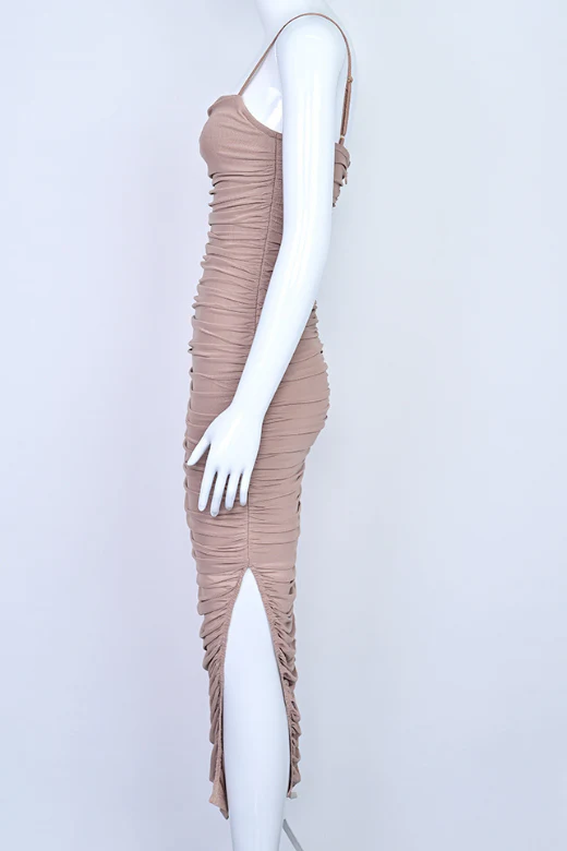 Zoe Bodycon Wrap Maxi Dress - Tan Brown - Image 10